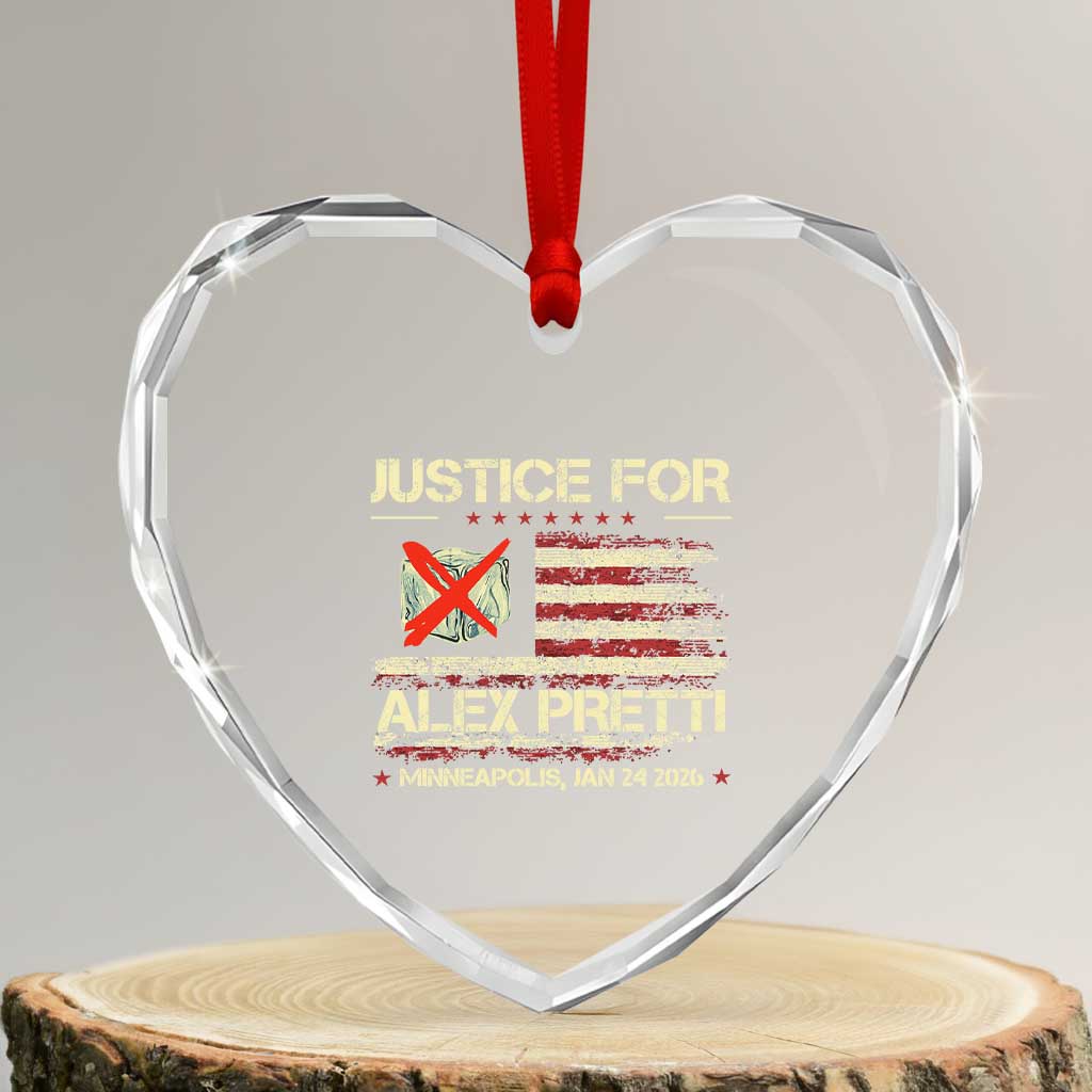 Justice for Alex Pretti Abolish Ice Protest Heart Crystal Glass Ornament Minneapolis Jan 24 2026 American Flag TS02 Transparent Glass 3'' Heart Print Your Wear