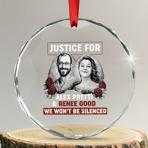 Justice for Alex Pretti and Renee Good Crystal Glass Ornament We Won’t Be Silenced Minnesota Resistance Protest TS02 Transparent Glass 3'' Circle Print Your Wear