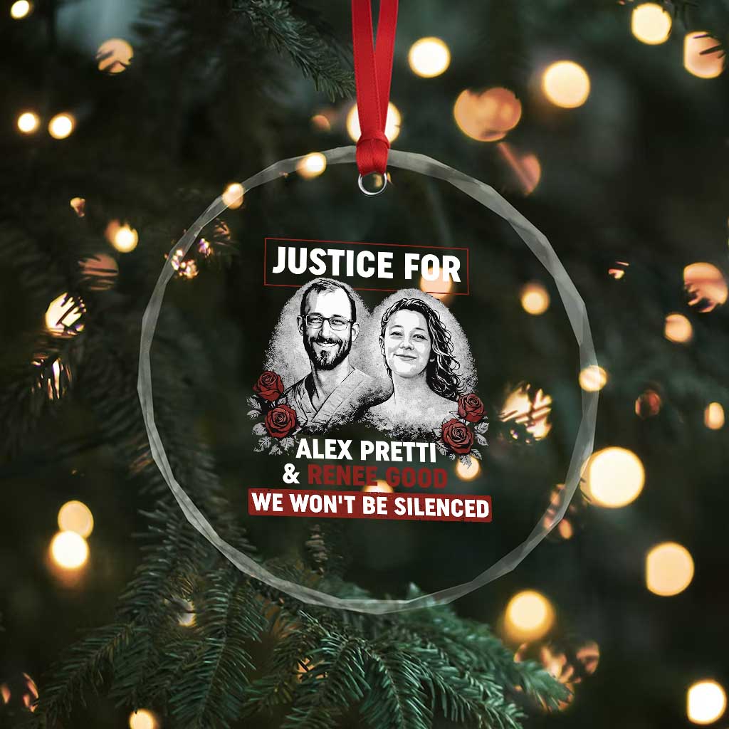 Justice for Alex Pretti and Renee Good Crystal Glass Ornament We Won’t Be Silenced Minnesota Resistance Protest TS02 Print Your Wear