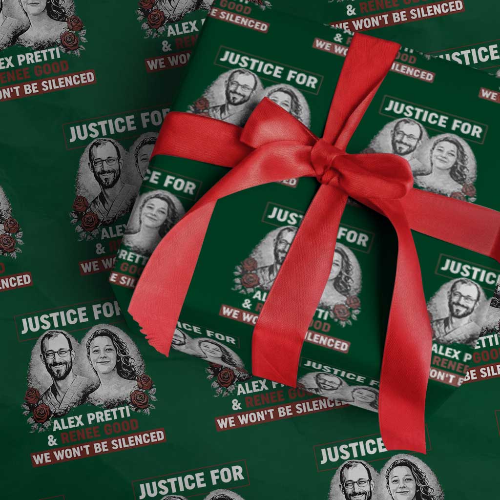 Justice for Alex Pretti and Renee Good Wrapping Paper Roll We Won’t Be Silenced Minnesota Resistance Protest TS02 Green Print Your Wear