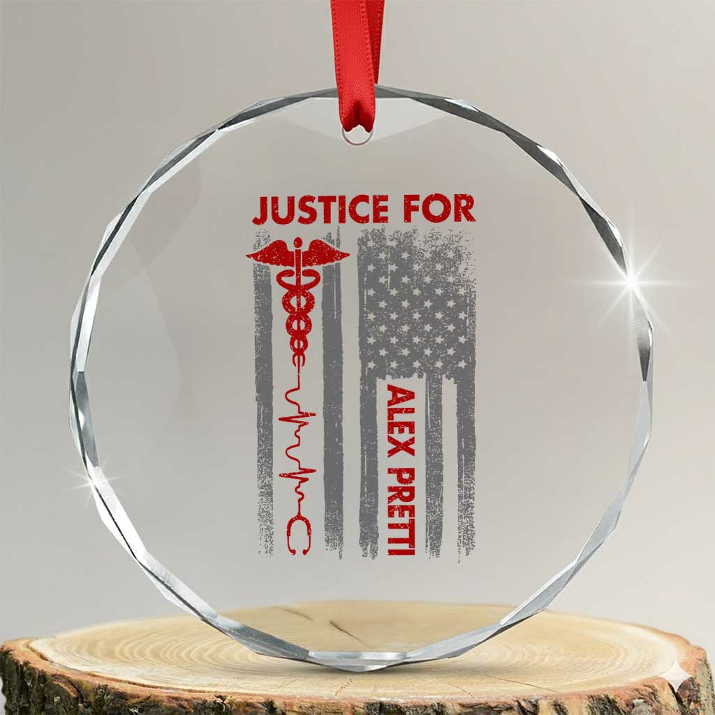 Justice For Alex Pretti Crystal Glass Ornament Minneapolis Tribute 2026 ICU Nurse American Flag TS11 Transparent Glass 3'' Circle Print Your Wear