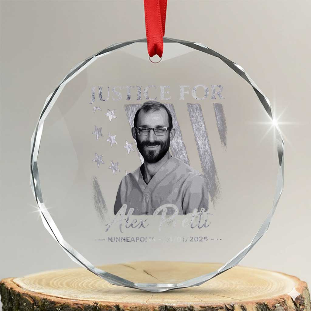 Justice For Alex Pretti Crystal Glass Ornament Minneapolis Tribute 2026 Vintage American Flag TS11 Transparent Glass 3'' Circle Print Your Wear