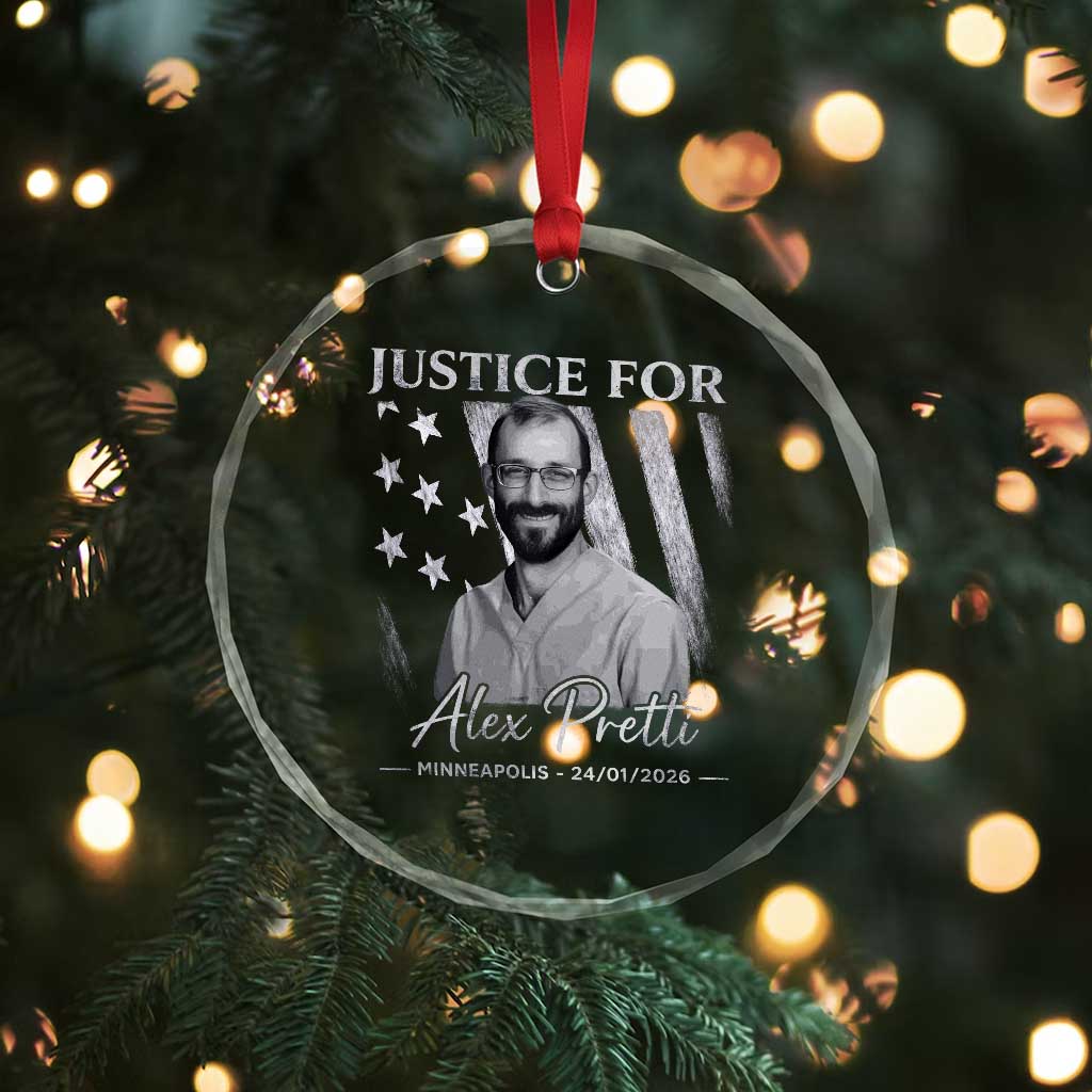 Justice For Alex Pretti Crystal Glass Ornament Minneapolis Tribute 2026 Vintage American Flag TS11 Print Your Wear