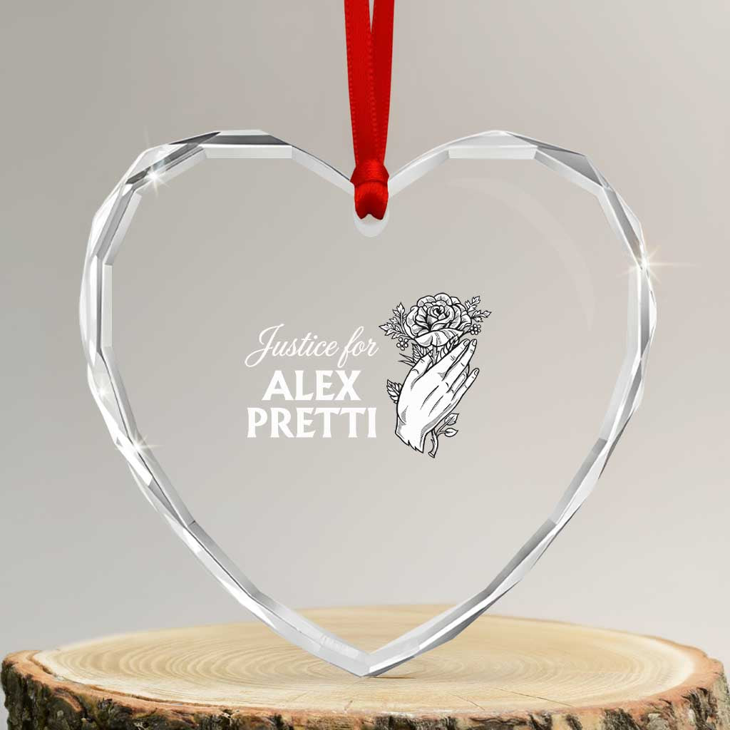Justice for Alex Pretti Floral Memorial Heart Crystal Glass Ornament Minneapolis Jan 24 2026 Tribute TS02 Transparent Glass 3'' Heart Print Your Wear