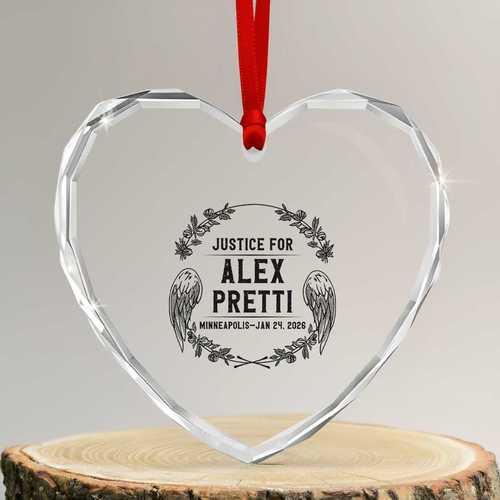 Justice for Alex Pretti Heart Crystal Glass Ornament Minneapolis January 24 2026 Tribute Memorial Wreath TS02 Transparent Glass 3'' Heart Print Your Wear
