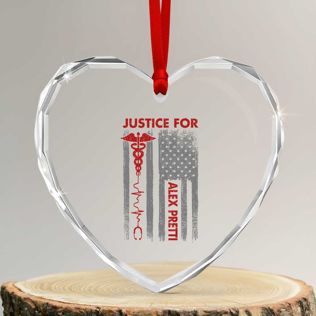 Justice For Alex Pretti Heart Crystal Glass Ornament Minneapolis Tribute 2026 ICU Nurse American Flag TS11 Transparent Glass 3'' Heart Print Your Wear