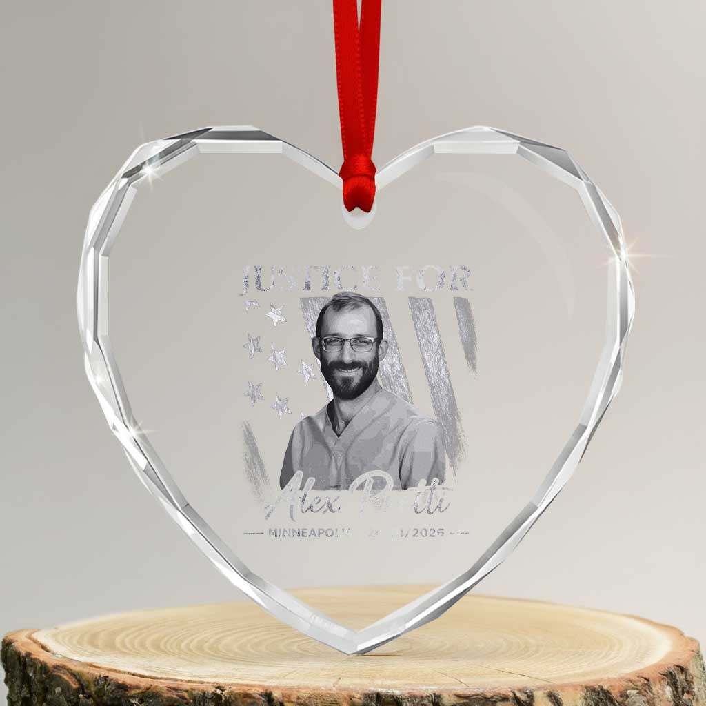 Justice For Alex Pretti Heart Crystal Glass Ornament Minneapolis Tribute 2026 Vintage American Flag TS11 Transparent Glass 3'' Heart Print Your Wear