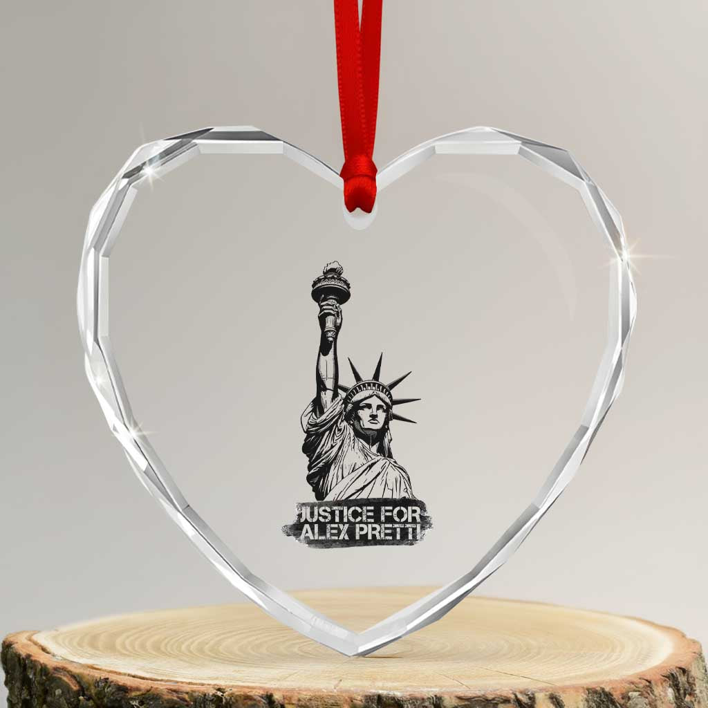 Justice For Alex Pretti Heart Crystal Glass Ornament Statue Of Liberty Support Gift TS12 Transparent Glass 3'' Heart Print Your Wear