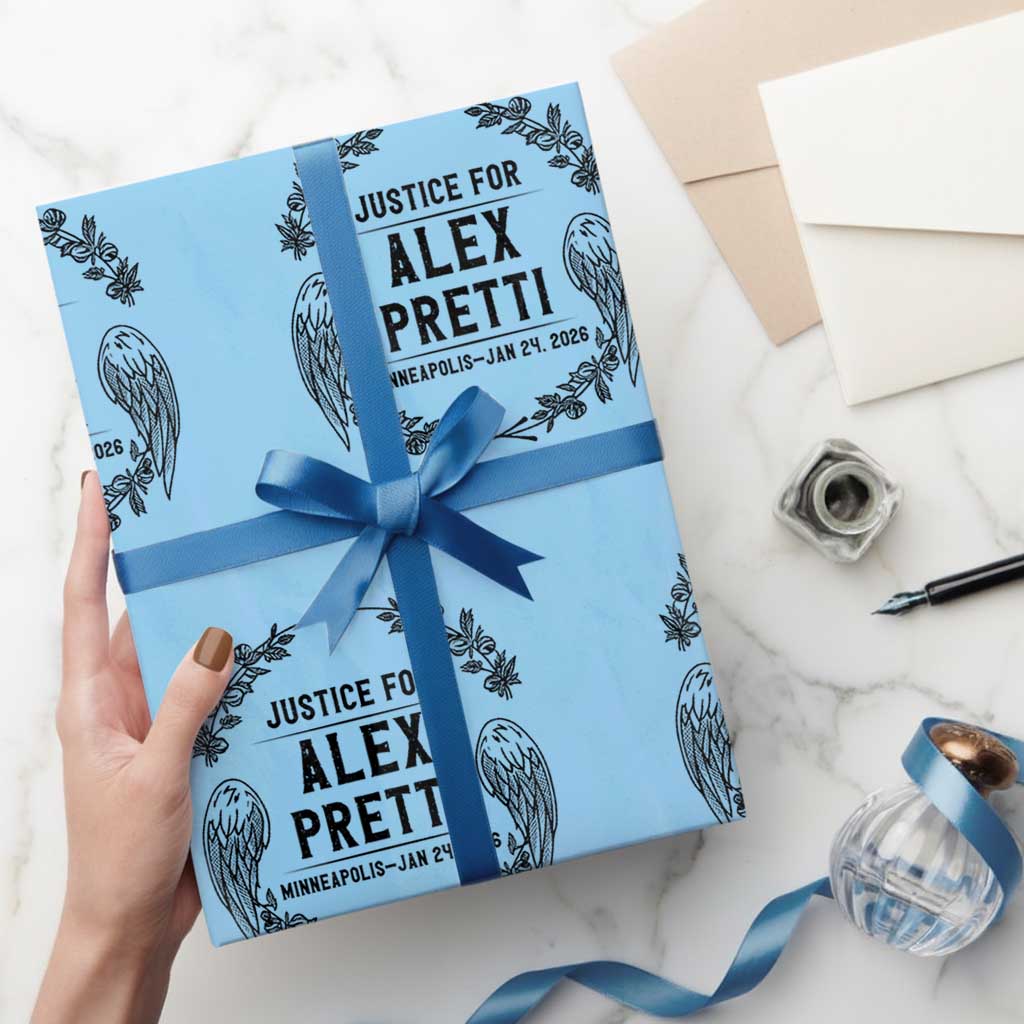 Justice for Alex Pretti Wrapping Paper Roll Minneapolis January 24 2026 Tribute Memorial Wreath TS02 Light Blue Print Your Wear