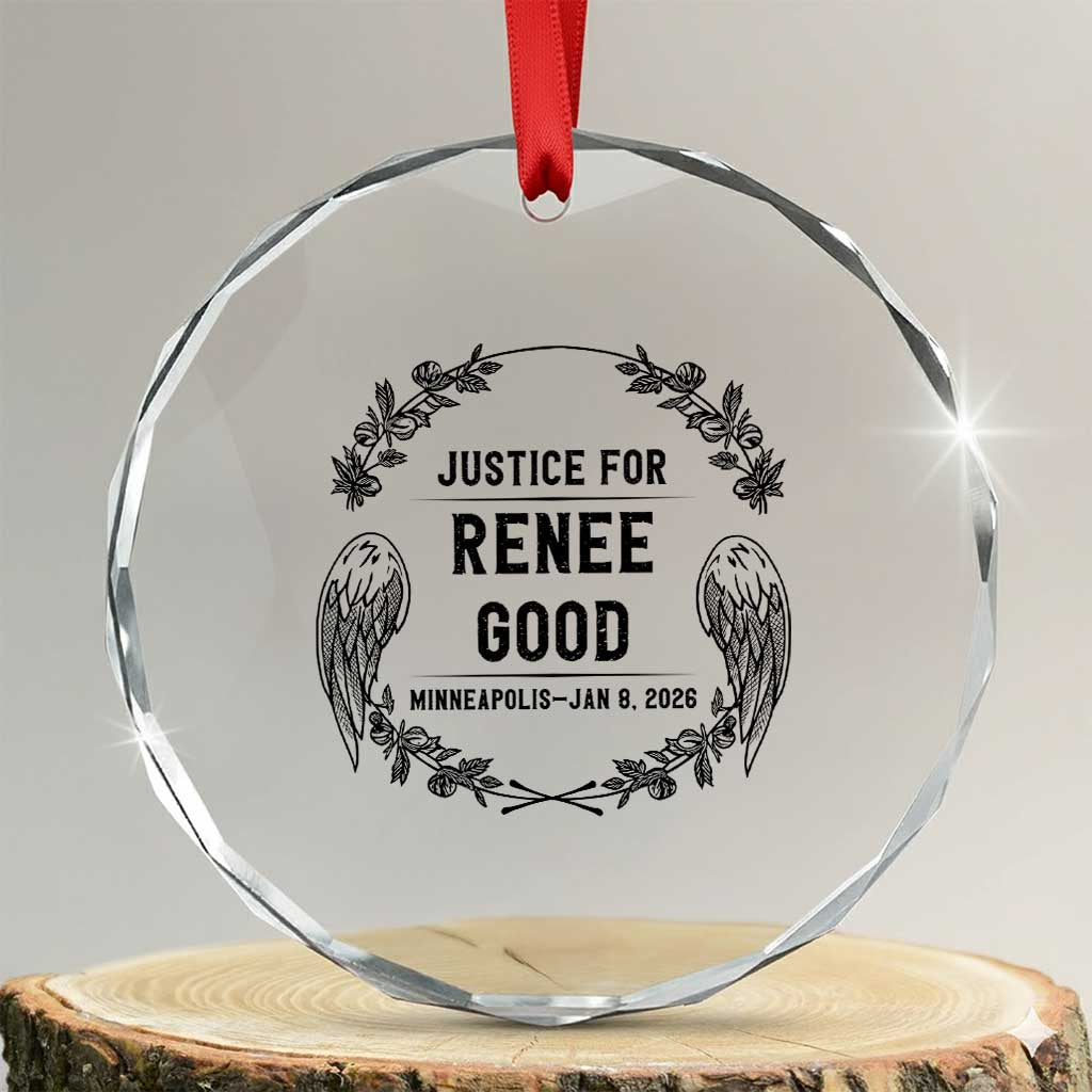 Justice for Renee Good Crystal Glass Ornament Minneapolis January 8 2026 Tribute Memorial Wreath TS02 Transparent Glass 3'' Circle Print Your Wear