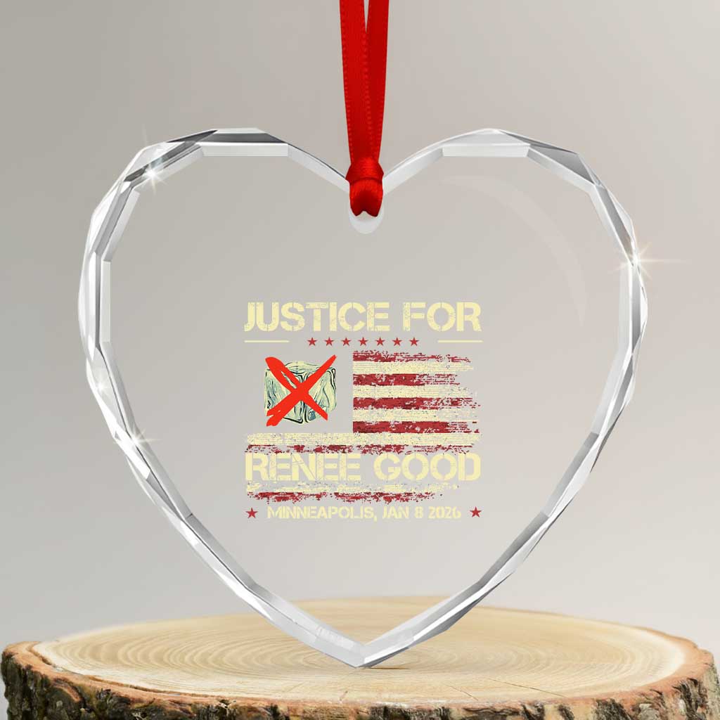 Justice for Renee Good Heart Crystal Glass Ornament Minneapolis Jan 8 2026 American Flag Stop Ice TS02 Transparent Glass 3'' Heart Print Your Wear