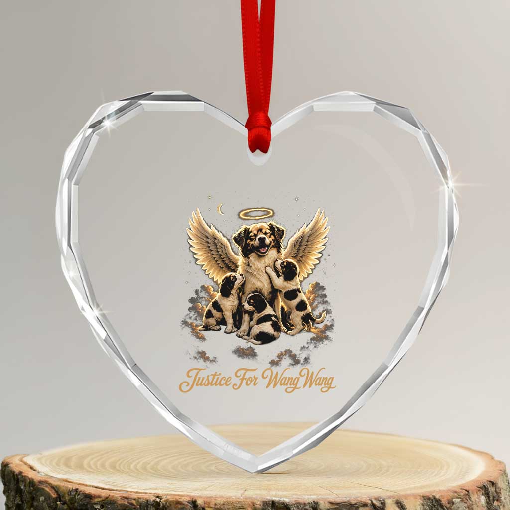 Justice For Wangwang Angel Dog Halo Puppies Heart Crystal Glass Ornament Heavenly Pet Loss Memorial Graphic