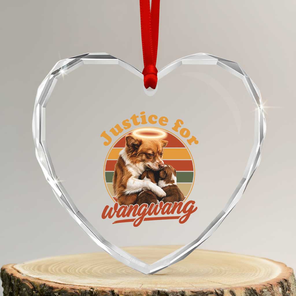 Justice For Wangwang Retro Sunset Halo Dog Mama Heart Crystal Glass Ornament Pet Memorial Awareness Graphic TS02 Transparent Glass 3'' Heart Print Your Wear