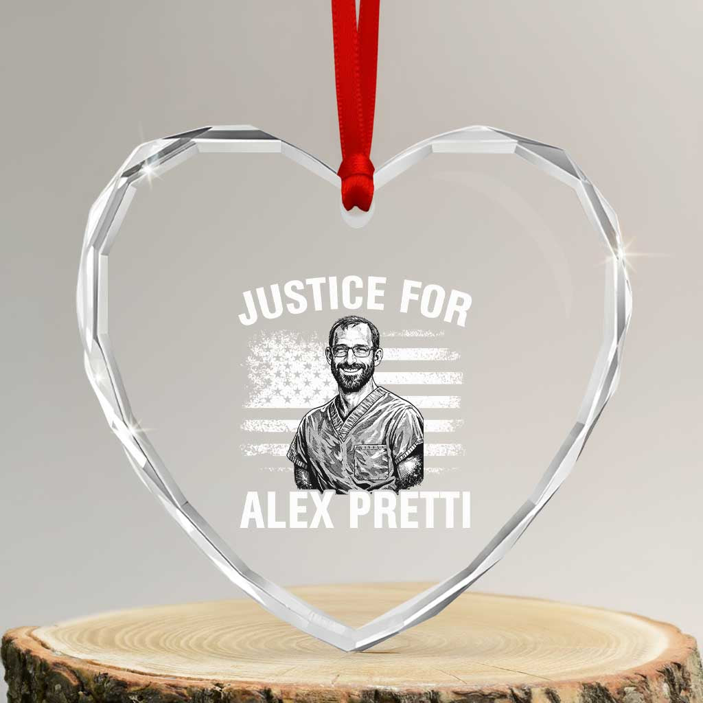 Justices for Alex Pretti Heart Crystal Glass Ornament Resist Abolish ICE Protest TS14 Transparent Glass 3'' Heart Print Your Wear