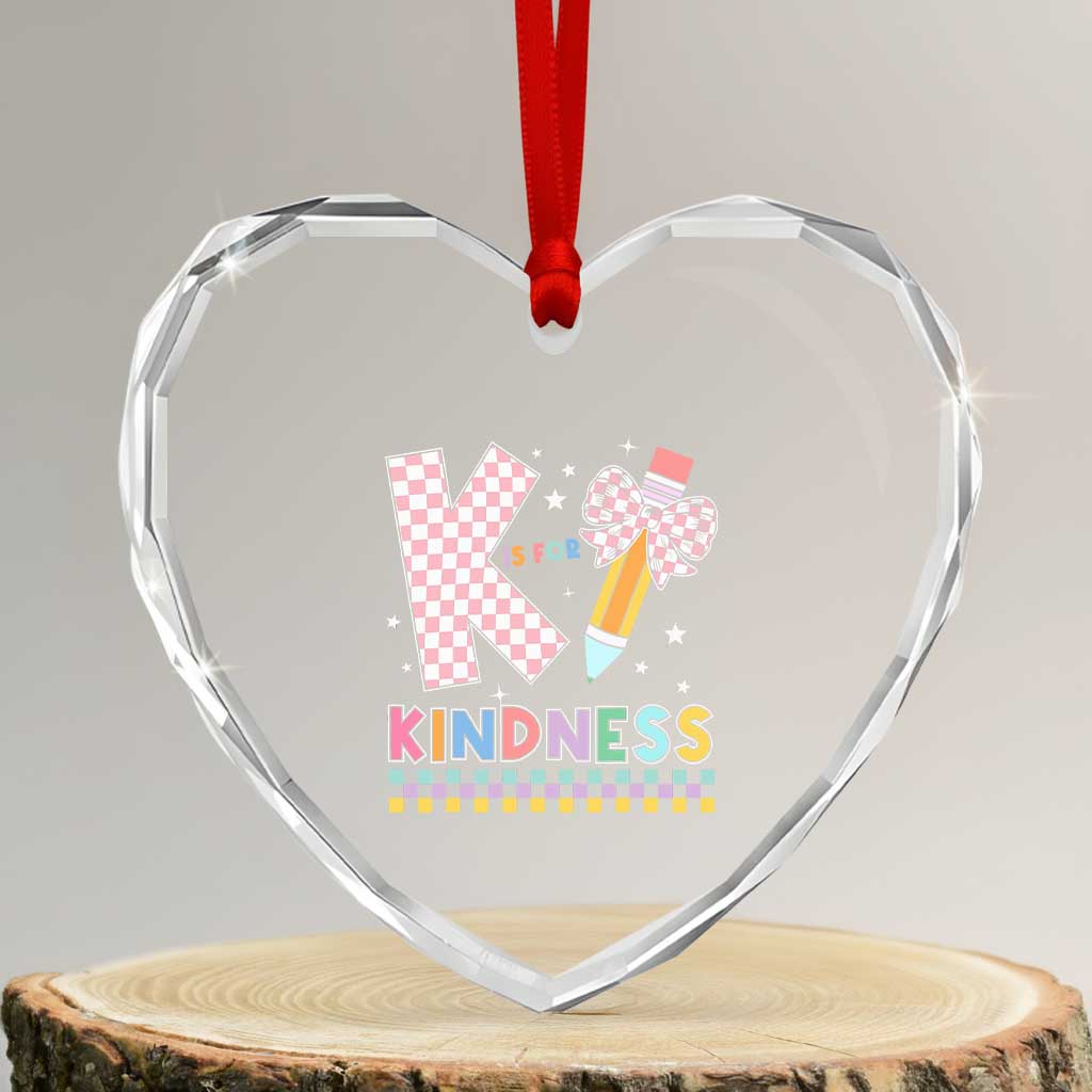 K Is For Kindness Heart Crystal Glass Ornament Cute Pencil Bow Teacher Be Kind TS02 Transparent Glass 3'' Heart Print Your Wear