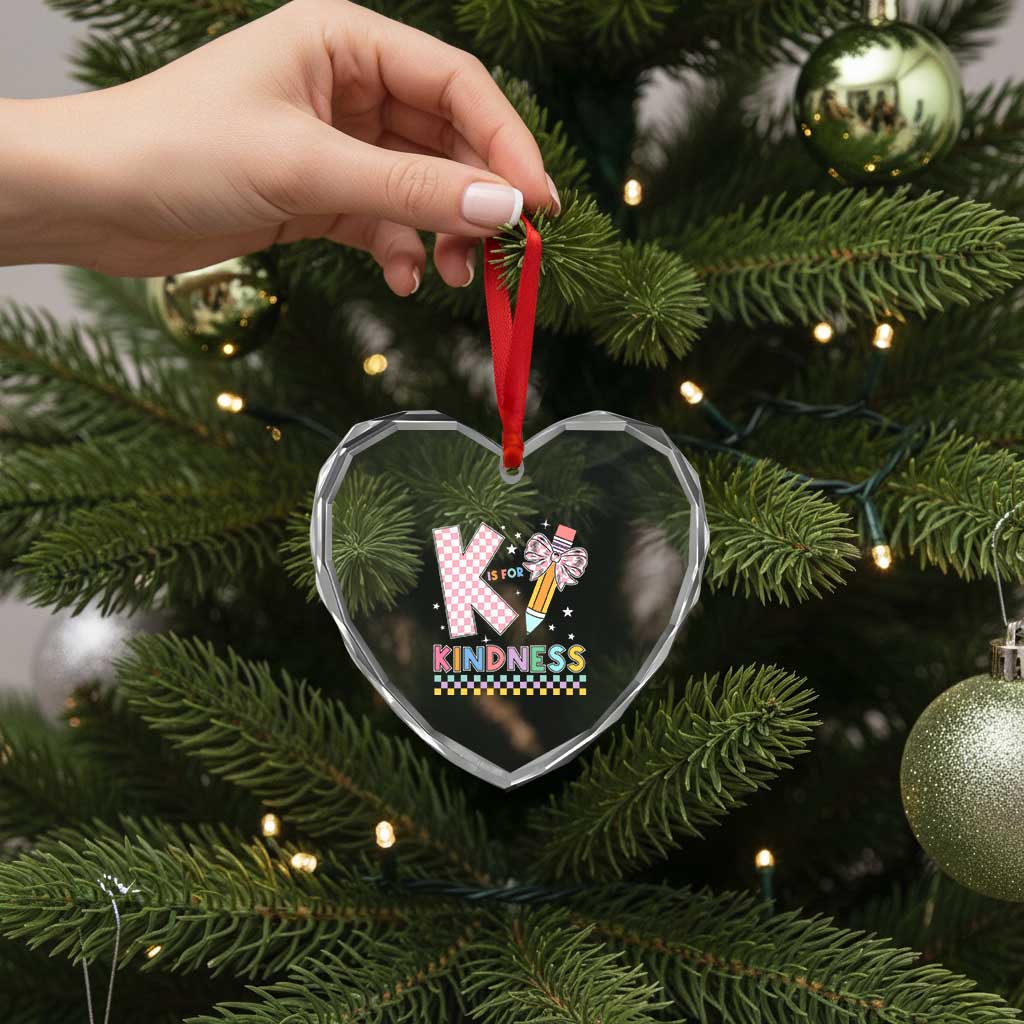 K Is For Kindness Heart Crystal Glass Ornament Cute Pencil Bow Teacher Be Kind TS02 Print Your Wear
