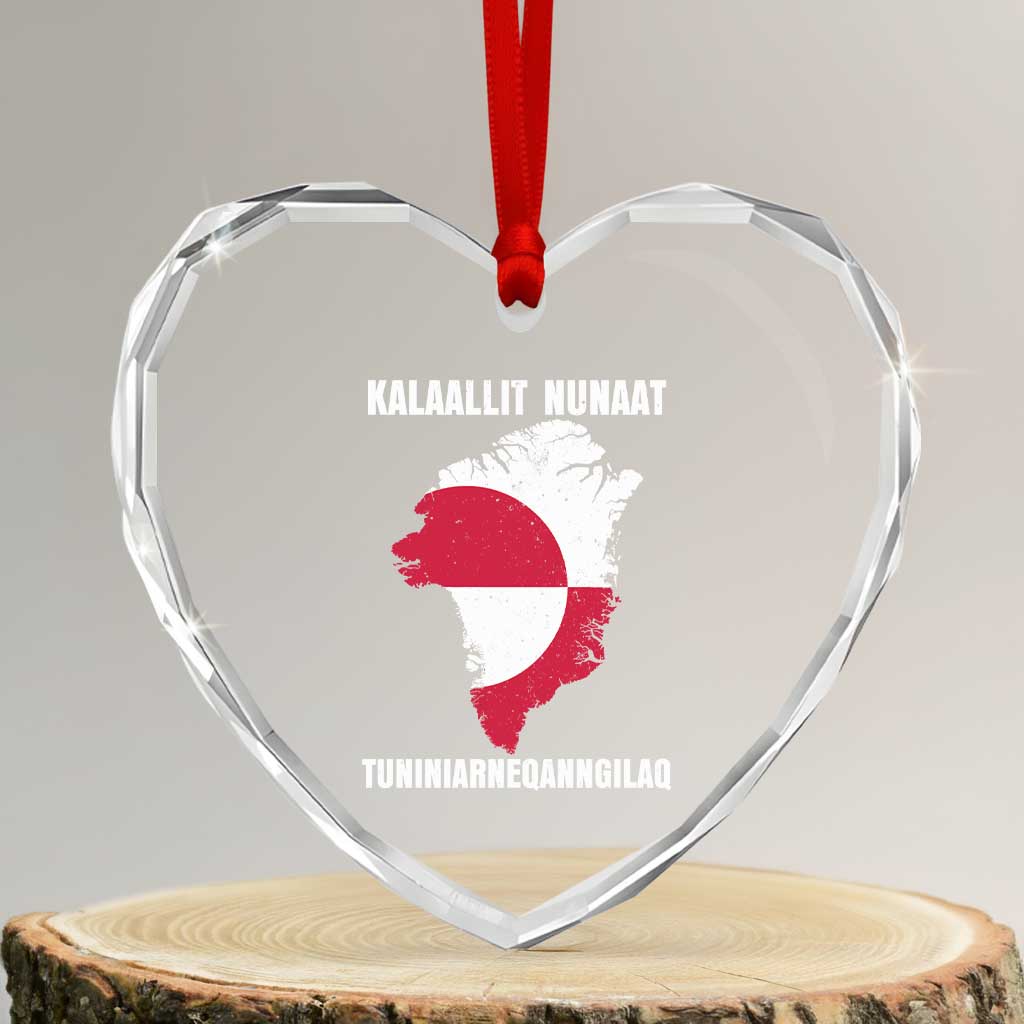 Kalaallit Nunaat Tuniniagaanngilaq Greenlandic Heart Crystal Glass Ornament Greenland Is Not For Sale Patriotic Grunge Flag TS02 Transparent Glass 3'' Heart Print Your Wear