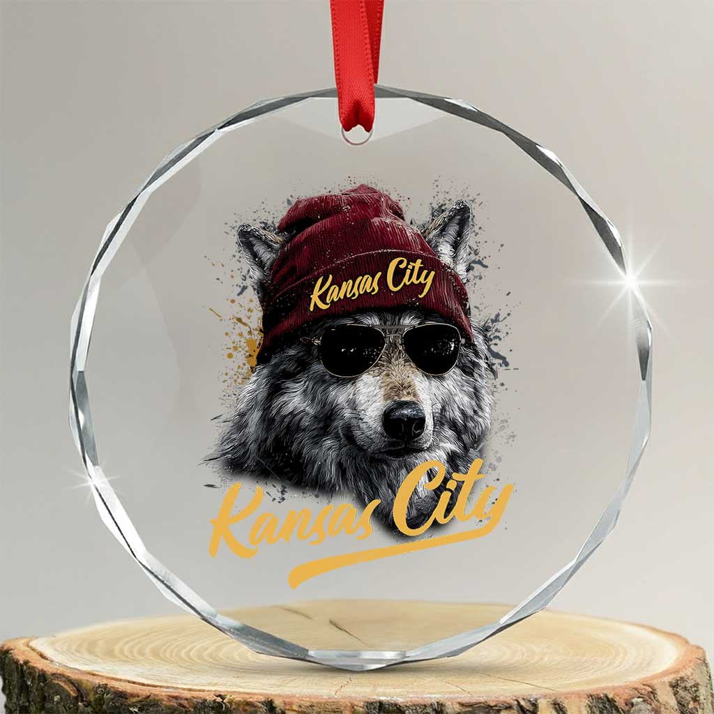 Kansas City Crystal Glass Ornament Retro Vintage Watercolors Sport Wolf Mascot TS10 Transparent Glass 3'' Circle Print Your Wear