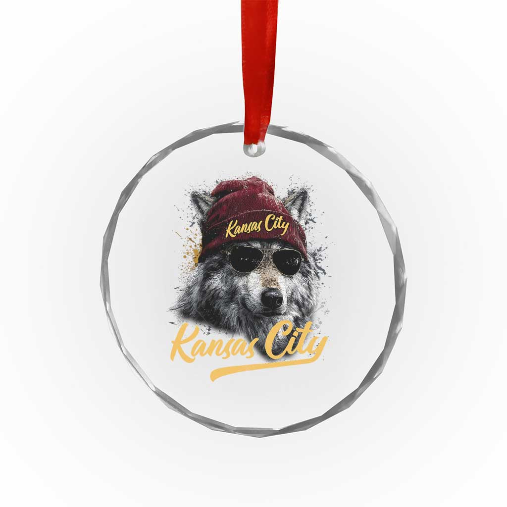Kansas City Crystal Glass Ornament Retro Vintage Watercolors Sport Wolf Mascot TS10 Transparent Glass 3'' Circle Print Your Wear