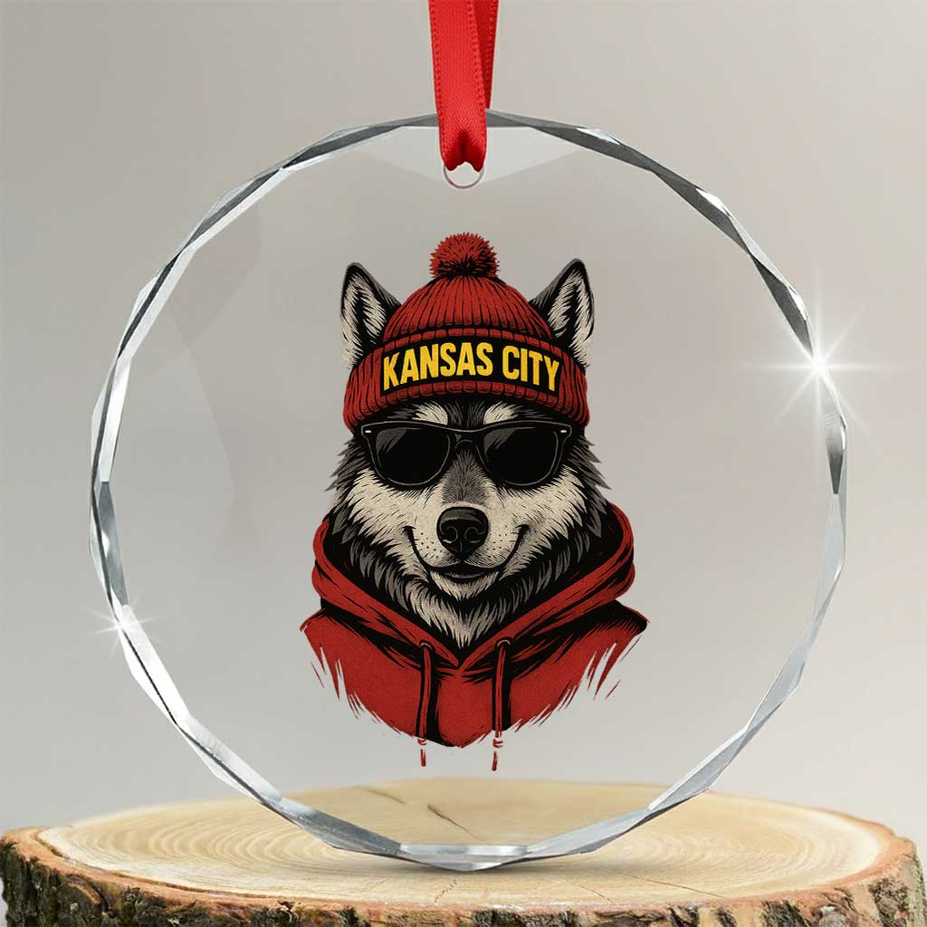 Kansas City Crystal Glass Ornament Vintage Retro Wolf Mascot TS10 Transparent Glass 3'' Circle Print Your Wear