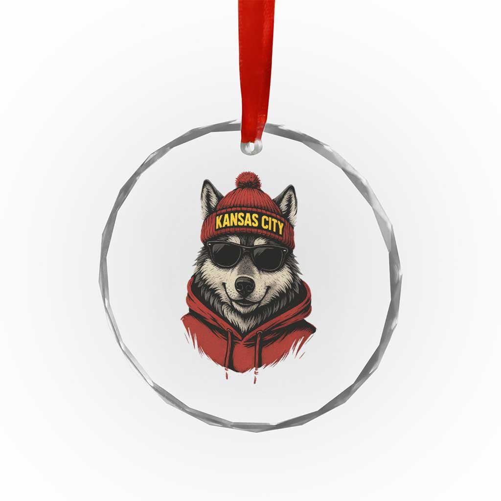 Kansas City Crystal Glass Ornament Vintage Retro Wolf Mascot TS10 Transparent Glass 3'' Circle Print Your Wear