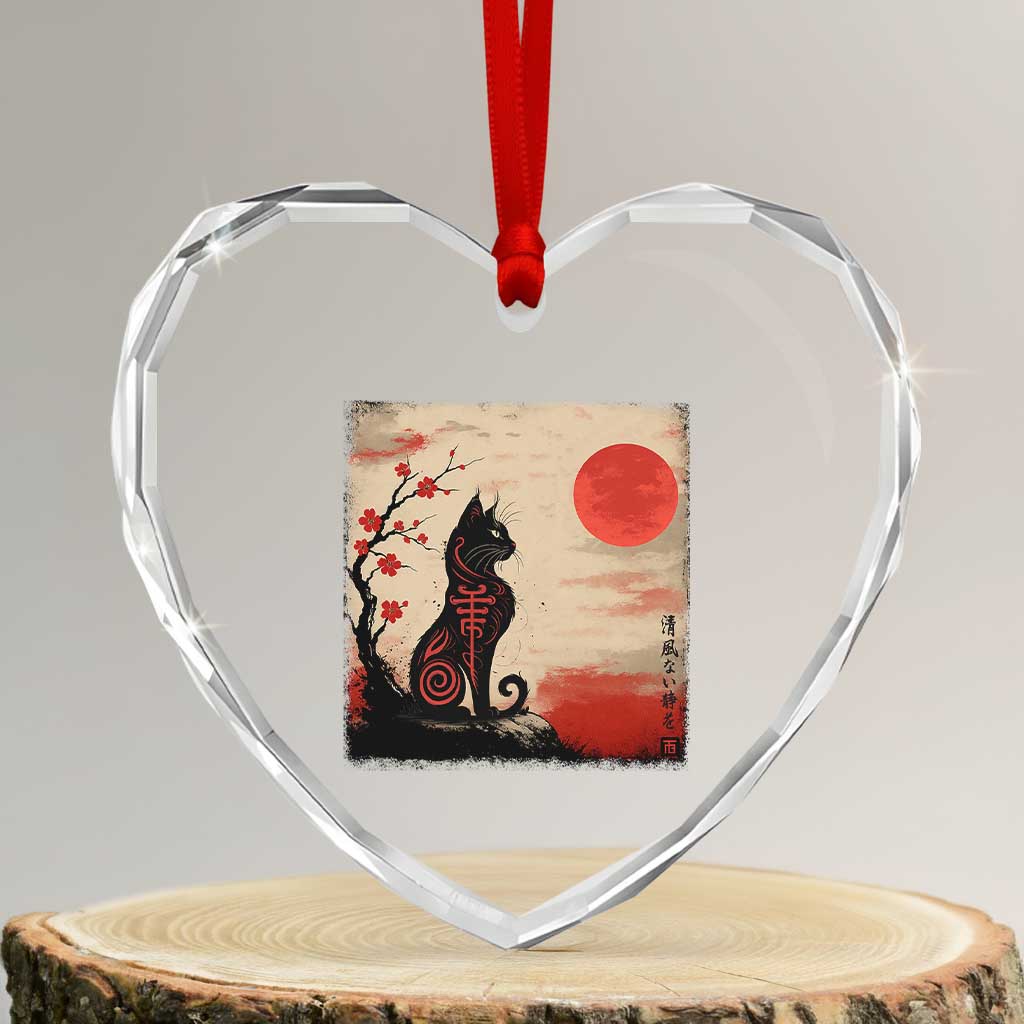 Kawaii Anime Cat Japanese Cherry Blossom Heart Crystal Glass Ornament TS14 Transparent Glass 3'' Heart Print Your Wear
