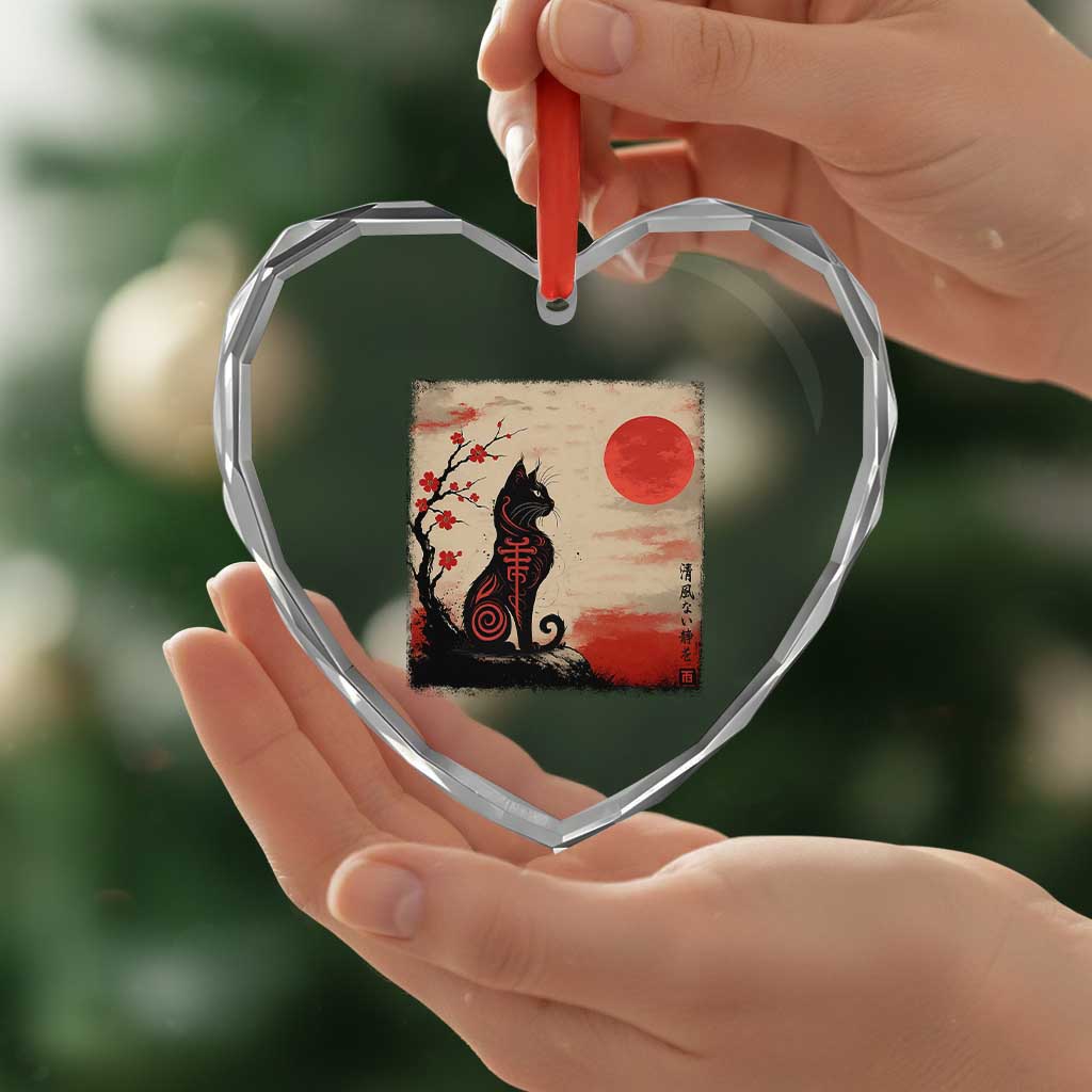 Kawaii Anime Cat Japanese Cherry Blossom Heart Crystal Glass Ornament TS14 Print Your Wear