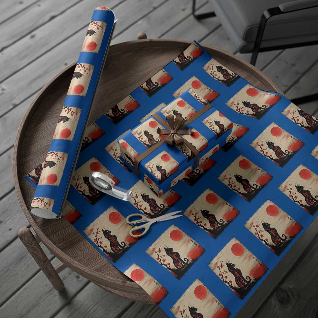 Kawaii Anime Cat Japanese Cherry Blossom Wrapping Paper Roll TS14 Blue Print Your Wear