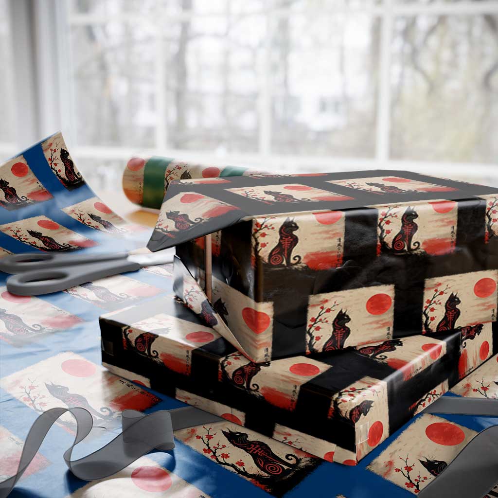 Kawaii Anime Cat Japanese Cherry Blossom Wrapping Paper Roll TS14 Black Print Your Wear