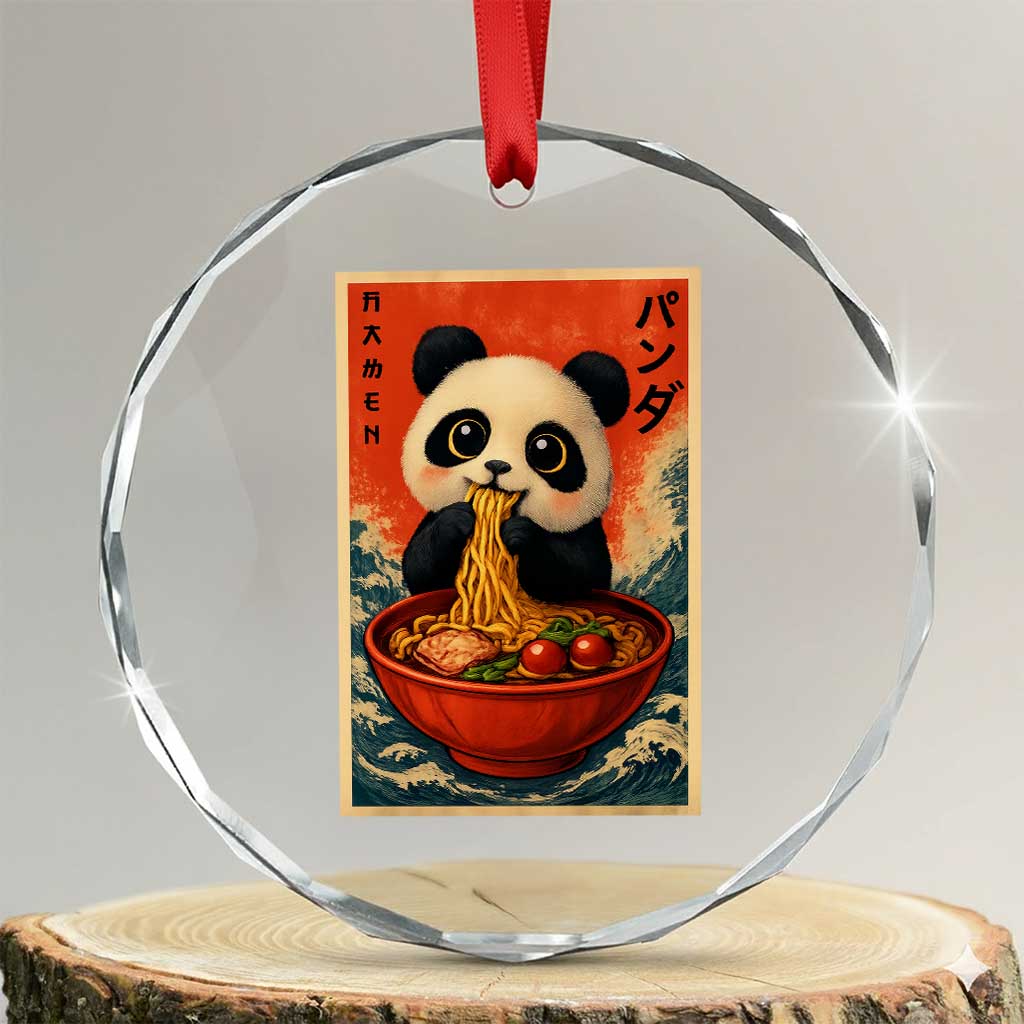 Kawaii Anime Panda Ramen Crystal Glass Ornament Funny Japanese Noodles Anime Lovers TS10 Transparent Glass 3'' Circle Print Your Wear