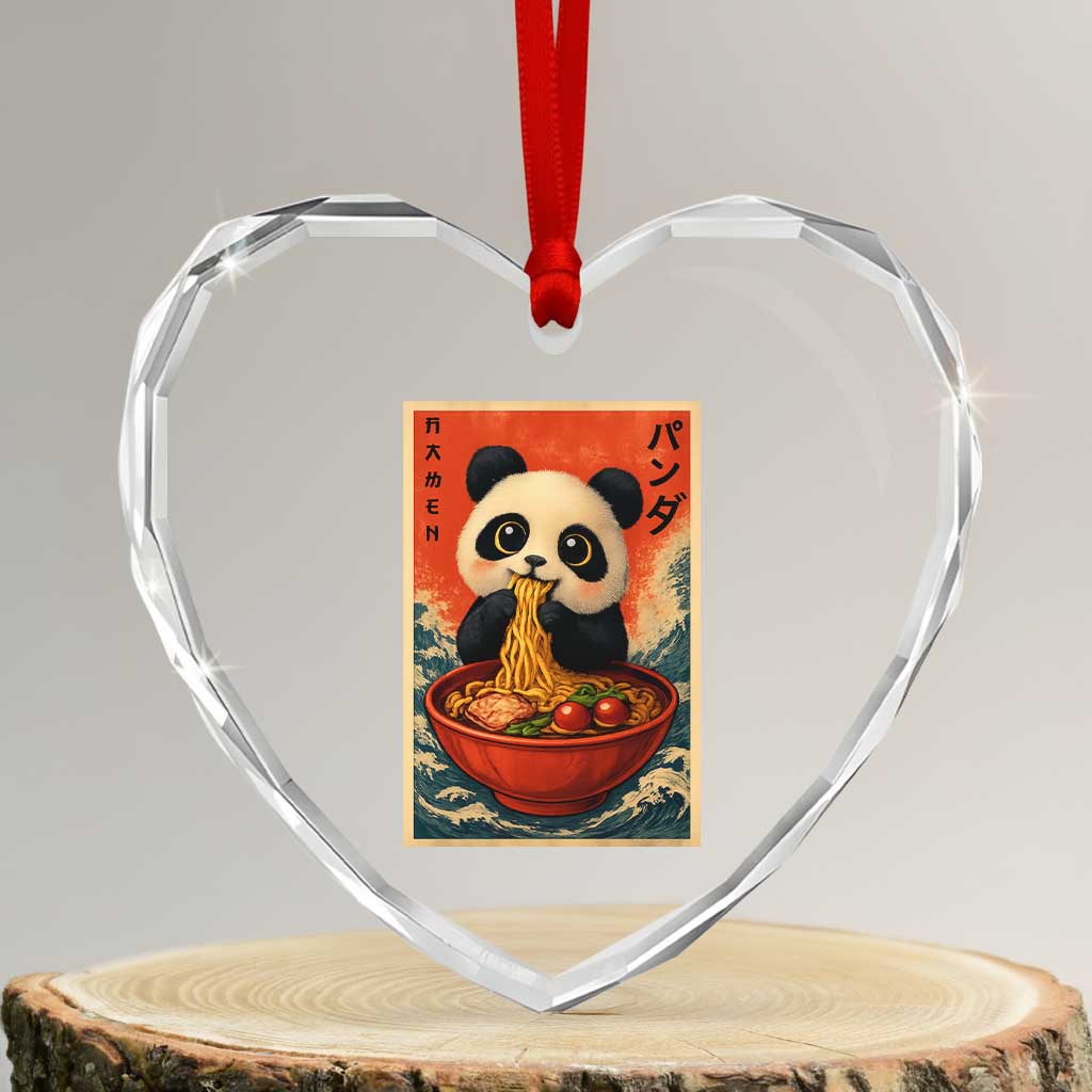 Kawaii Anime Panda Ramen Heart Crystal Glass Ornament Funny Japanese Noodles Anime Lovers TS10 Transparent Glass 3'' Heart Print Your Wear