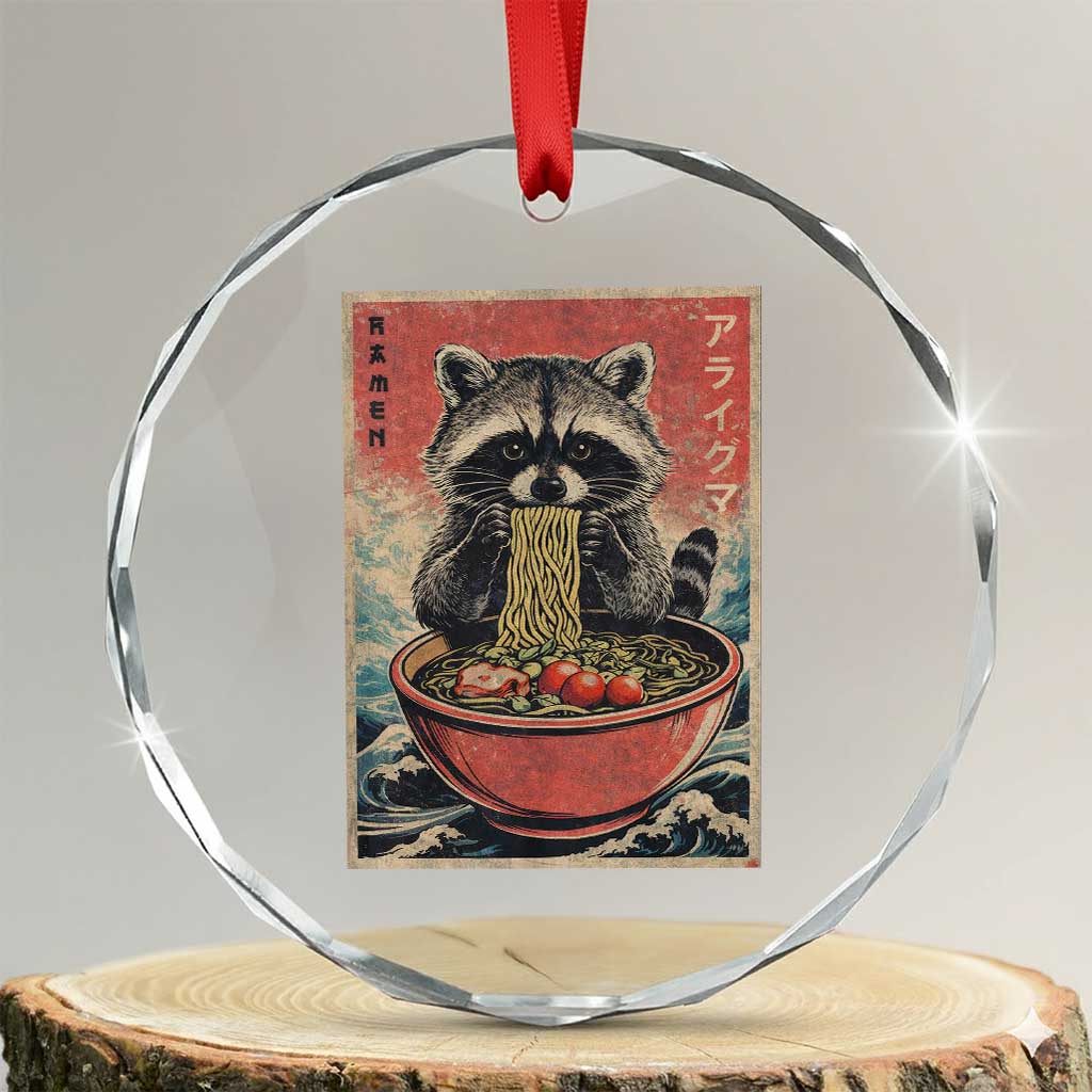 Kawaii Anime Raccoon Ramen Crystal Glass Ornament Funny Japanese Noodles Anime Lovers TS10 Transparent Glass 3'' Circle Print Your Wear