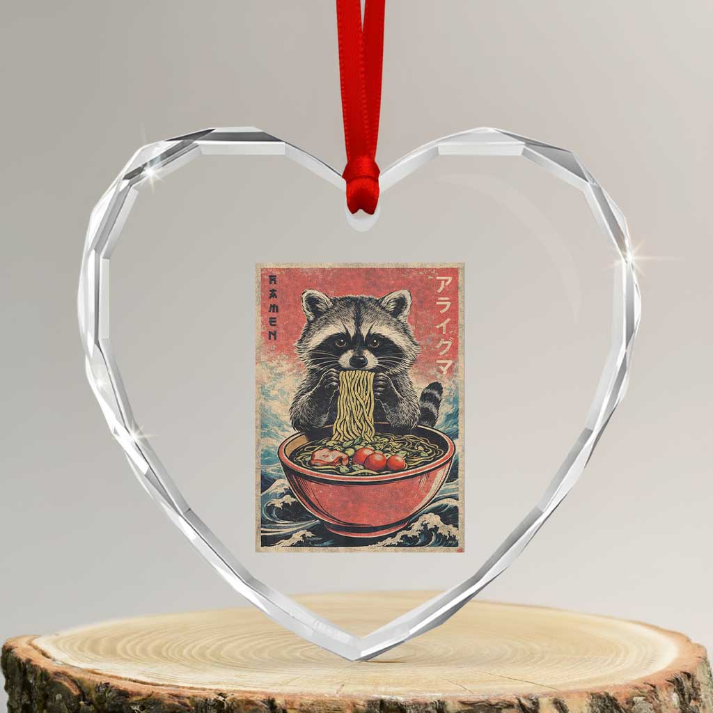Kawaii Anime Raccoon Ramen Heart Crystal Glass Ornament Funny Japanese Noodles Anime Lovers TS10 Transparent Glass 3'' Heart Print Your Wear