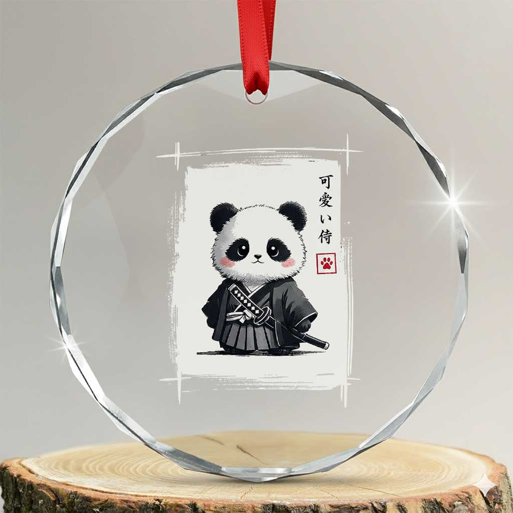 Kawaii Anime Samurai Panda Crystal Glass Ornament Vintage Sumi-e Japanese Art Funny Panda Lovers TS10 Transparent Glass 3'' Circle Print Your Wear