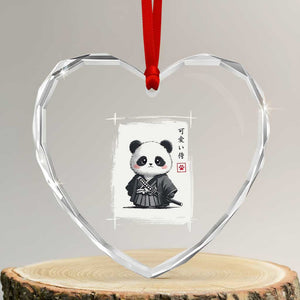 Kawaii Anime Samurai Panda Heart Crystal Glass Ornament Vintage Sumi-e Japanese Art Funny Panda Lovers TS10 Transparent Glass 3'' Heart Print Your Wear