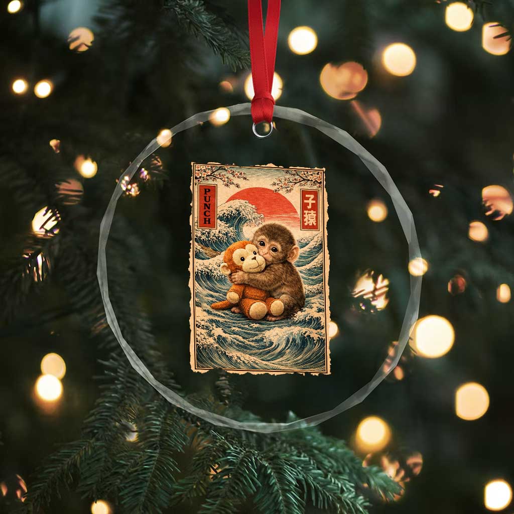 Kawaii Baby Monkey Punch Crystal Glass Ornament Vintage Japanese Graphic Cute Macaque Ukiyo-e TS10 Print Your Wear