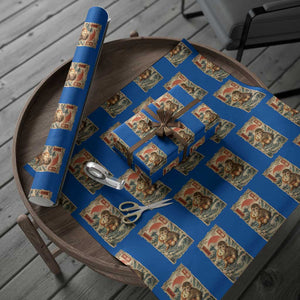 Kawaii Baby Monkey Punch Wrapping Paper Roll Vintage Japanese Graphic Cute Macaque Ukiyo-e TS10 Blue Print Your Wear