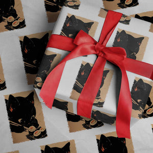 Kawaii Cat Eating Sushi Wrapping Paper Roll Japanese Anime Manga Otaku Retro Vintage Graphic TS02 White Print Your Wear