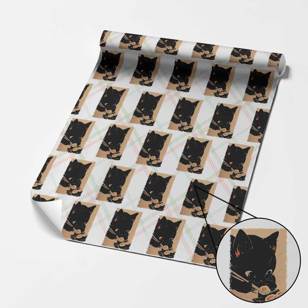Kawaii Cat Eating Sushi Wrapping Paper Roll Japanese Anime Manga Otaku Retro Vintage Graphic TS02 Christmas Plaid Print Your Wear