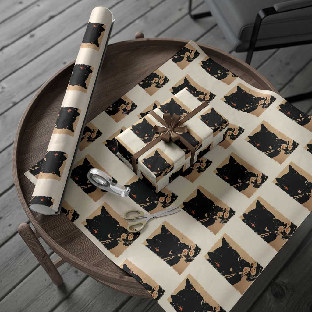 Kawaii Cat Eating Sushi Wrapping Paper Roll Japanese Anime Manga Otaku Retro Vintage Graphic TS02 Beige Print Your Wear