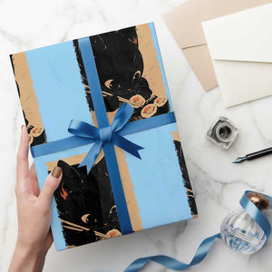 Kawaii Cat Eating Sushi Wrapping Paper Roll Japanese Anime Manga Otaku Retro Vintage Graphic TS02 Light Blue Print Your Wear