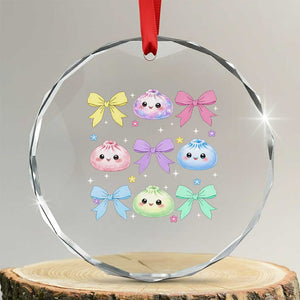 Kawaii Dumpling and Bows Aesthetic Graphic Crystal Glass Ornament Cute Pastel Bao Dim Sum Coquette Aesthetic
