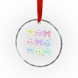 Kawaii Dumpling and Bows Aesthetic Graphic Crystal Glass Ornament Cute Pastel Bao Dim Sum Coquette Aesthetic