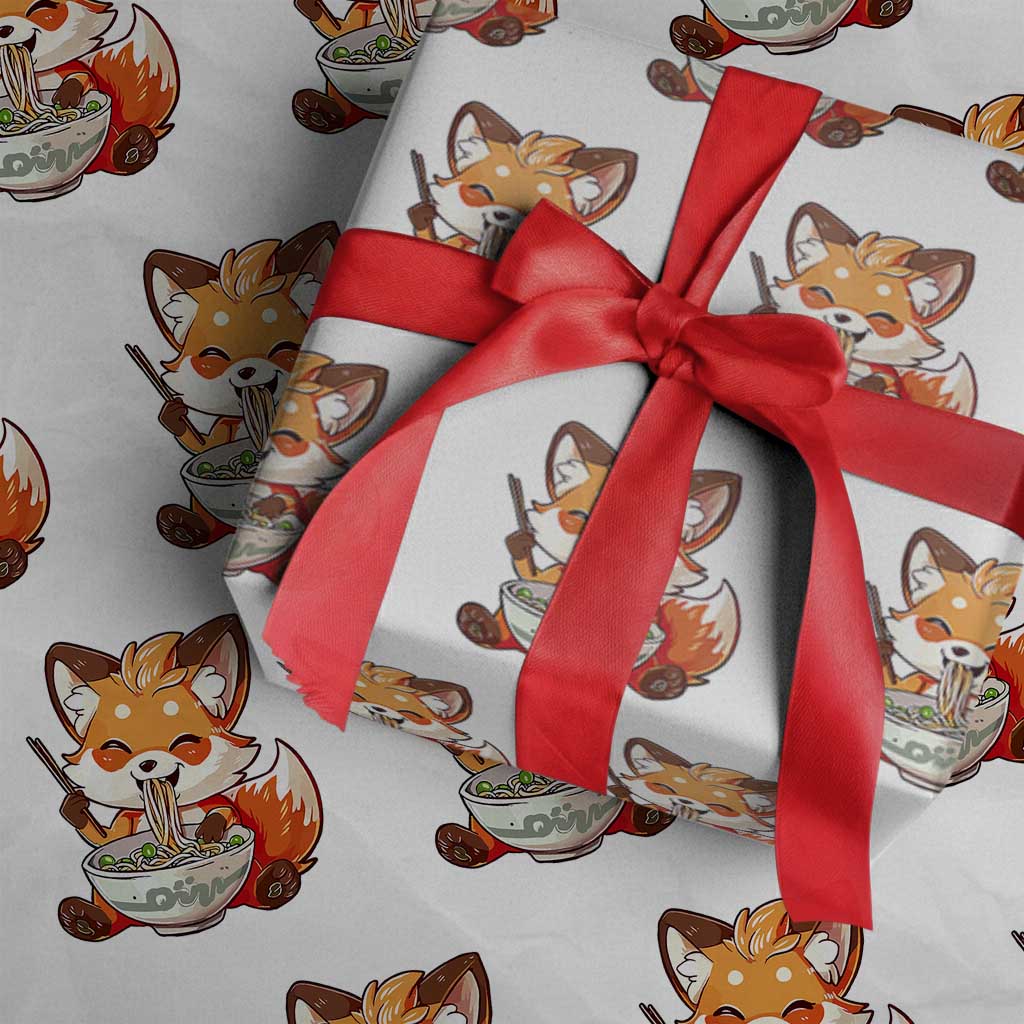 Kawaii Fox Ramen Japanese Wrapping Paper Roll Japanese Anime Otaku Manga Cute Graphic TS02 White Print Your Wear