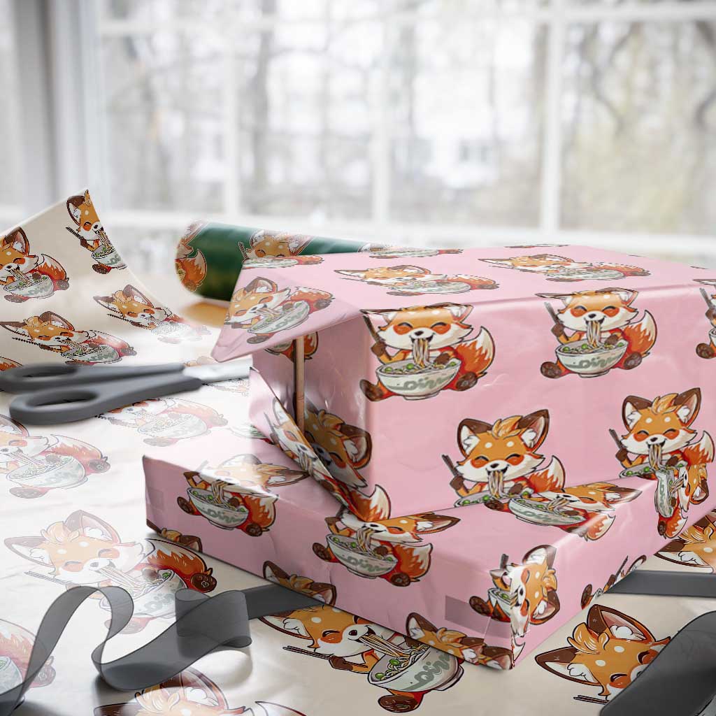 Kawaii Fox Ramen Japanese Wrapping Paper Roll Japanese Anime Otaku Manga Cute Graphic TS02 Light Pink Print Your Wear