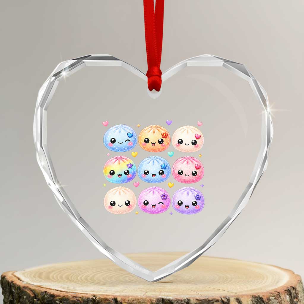 Kawaii Glitter Dumpling Bao Dim Sum Graphic Heart Crystal Glass Ornament Cute Pastel Foodie Squishy Hearts and Flowers