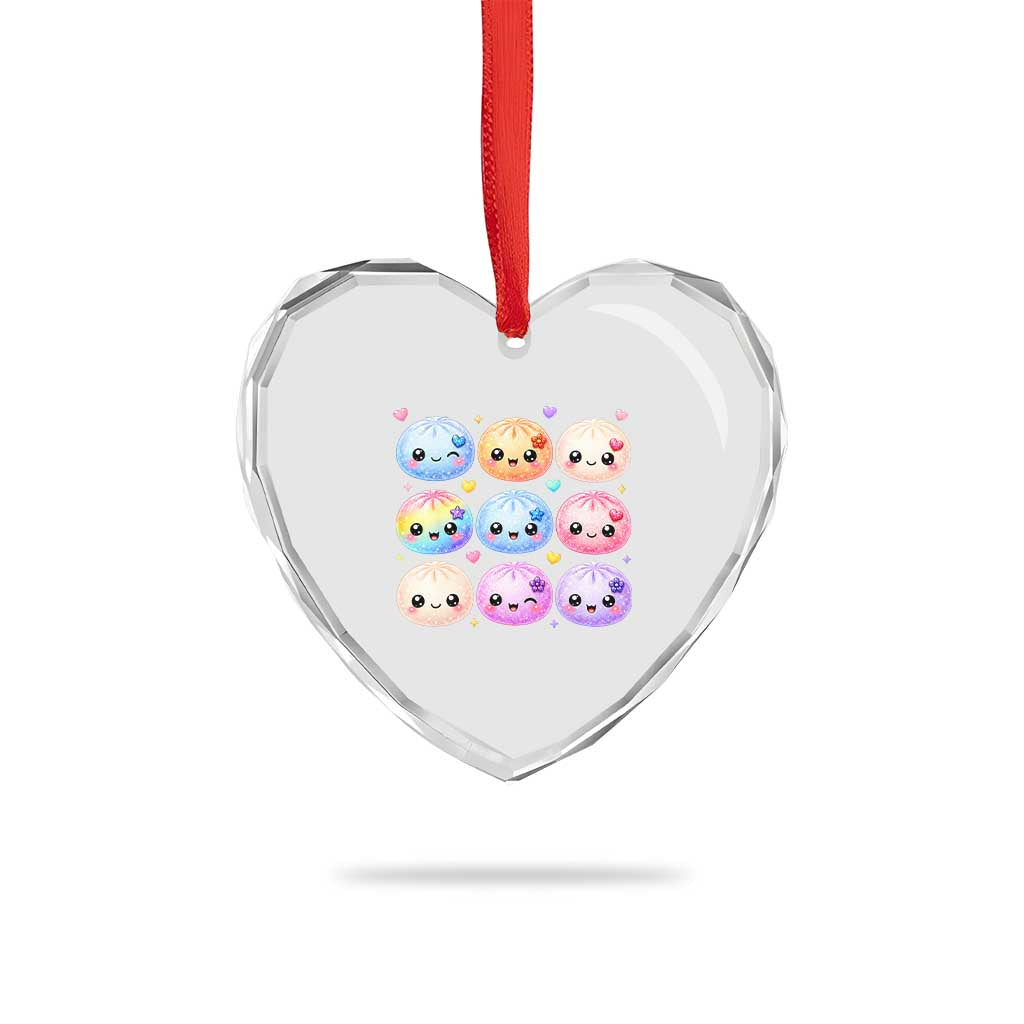 Kawaii Glitter Dumpling Bao Dim Sum Graphic Heart Crystal Glass Ornament Cute Pastel Foodie Squishy Hearts and Flowers