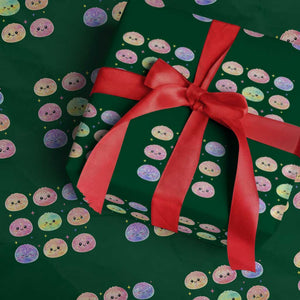 Kawaii Glitter Dumpling Face Grid Graphic Wrapping Paper Roll Cute Pastel Bao Emoji Expressions