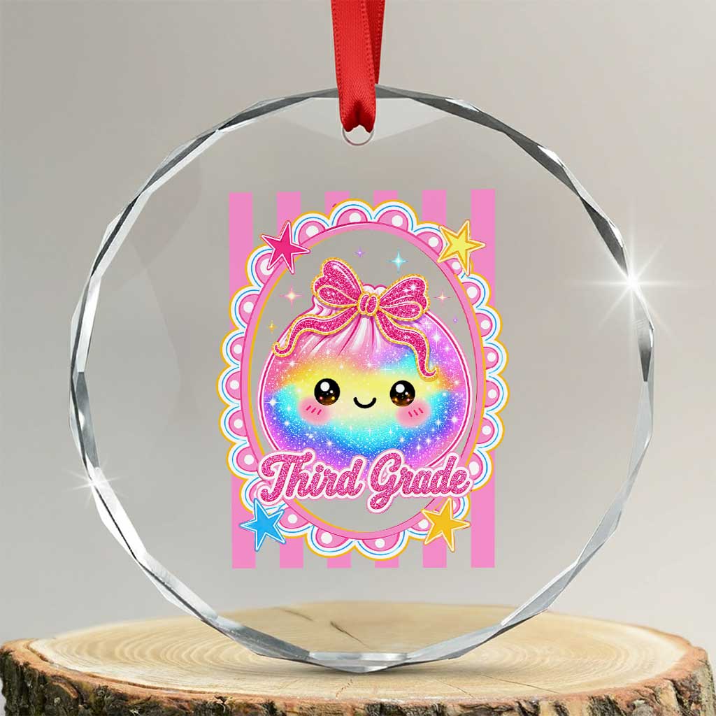 Kawaii Third Grade Glitter Dumpling Printed Graphic Crystal Glass Ornament Cute First Day Back To School for Students Teachers TS02 Transparent Glass 3'' Circle Print Your Wear