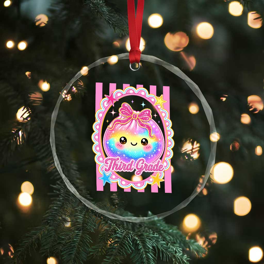 Kawaii Third Grade Glitter Dumpling Printed Graphic Crystal Glass Ornament Cute First Day Back To School for Students Teachers